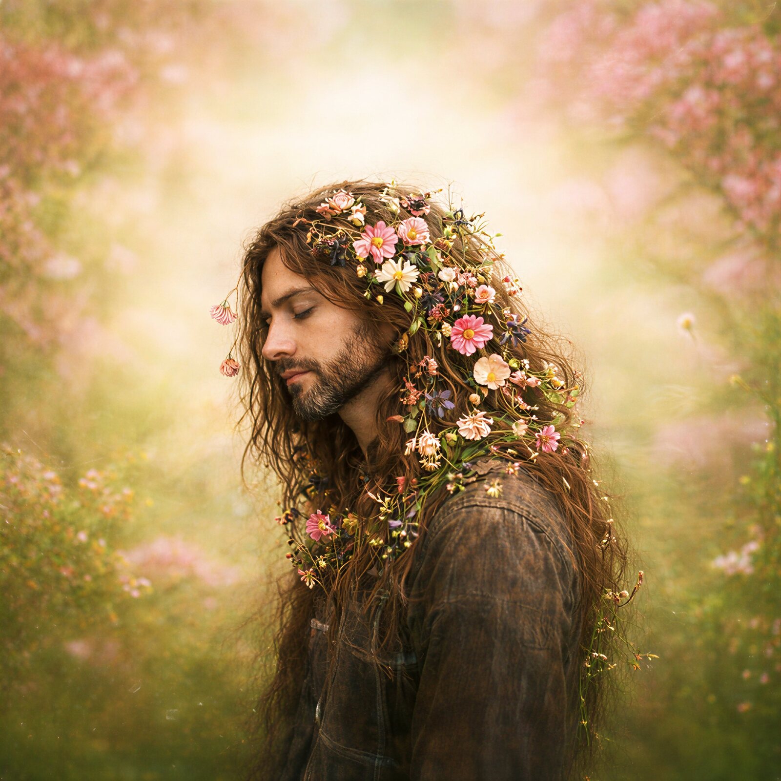 Isaac Matthews in spring — pink blossoms in soft orchard light